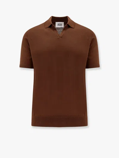 Alpha Studio Cotton Crepe Polo Shirt