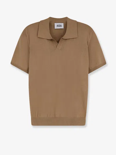 Alpha Studio Cotton Polo Shirt In Beige