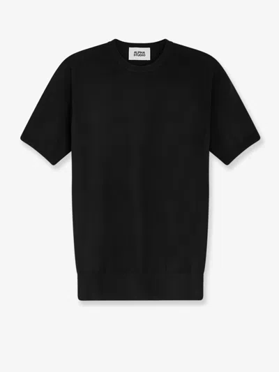 Alpha Studio Short-sleeve Crew-neck Sweater In Black