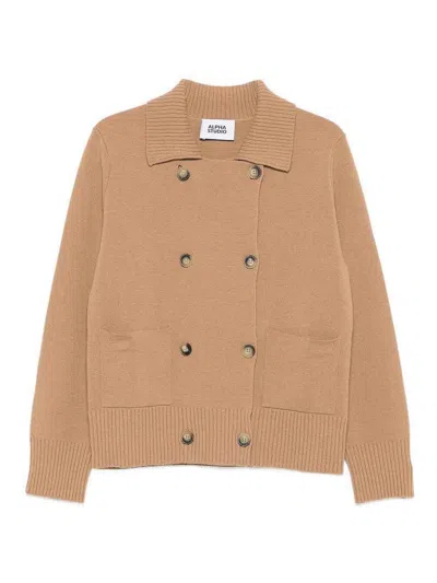 ALPHA STUDIO DOUBLE-BREASTED BEIGE CARDIGAN
