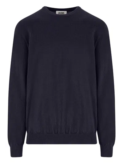 Alpha Studio Crew-neck Cashmere Sweater In Blue