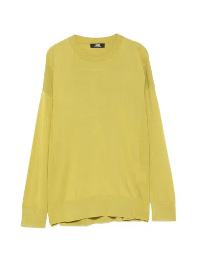 Alpha Studio Crew Neck Side-slit Sweater In Yellow
