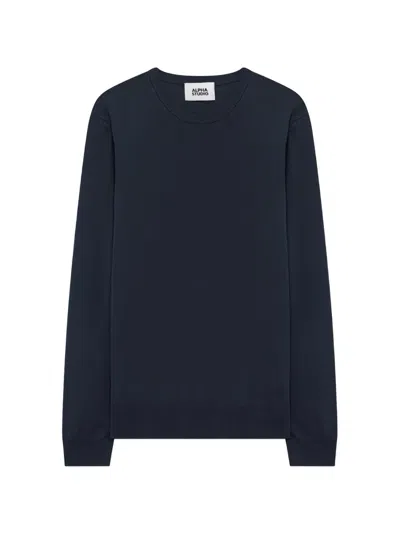 Alpha Studio Crew Neck Sweater In Blue