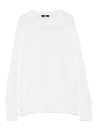 Alpha Studio Crew Neck Sweater In White