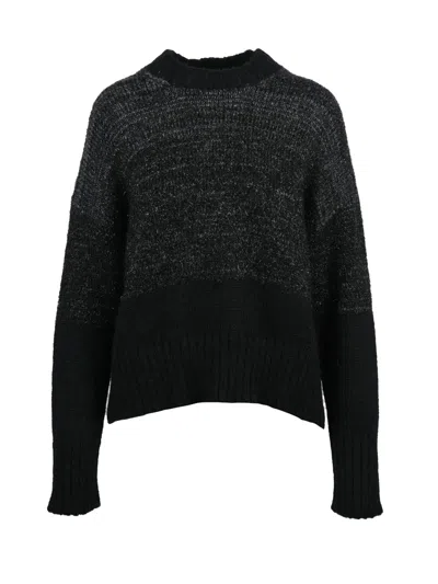 Alpha Studio Crew Neck Sweater With Lamé Threads And Textured Knit In Black