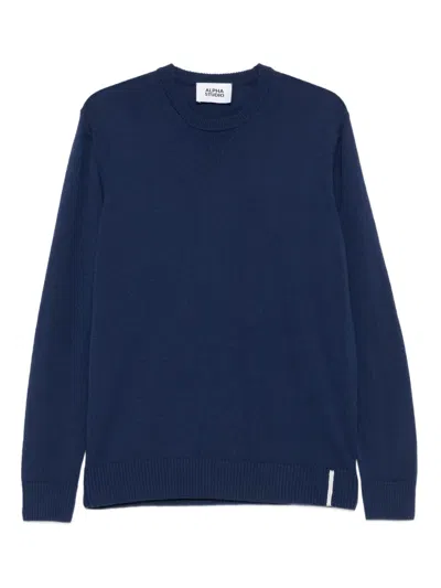 Alpha Studio Crew-neck Wool Sweater In Blue