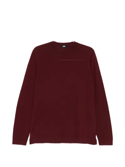 Alpha Studio Crew-neck Wool Sweater In Burgundy