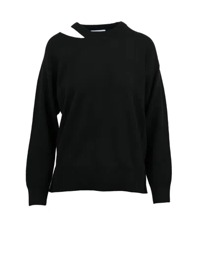 Alpha Studio Crew-neck Black Sweater With Asymmetrical Cutout Detail