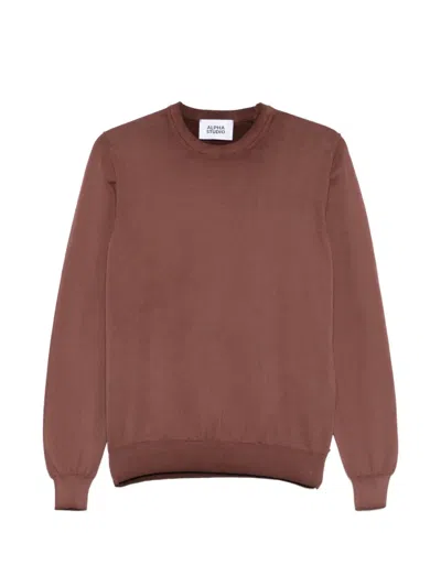 Alpha Studio Crewneck Jumper In Brown