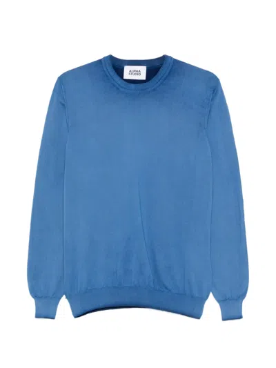 Alpha Studio Crew-neck Knitted Jumper In Blue