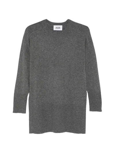 Alpha Studio Langer Rundhalspullover In Gray