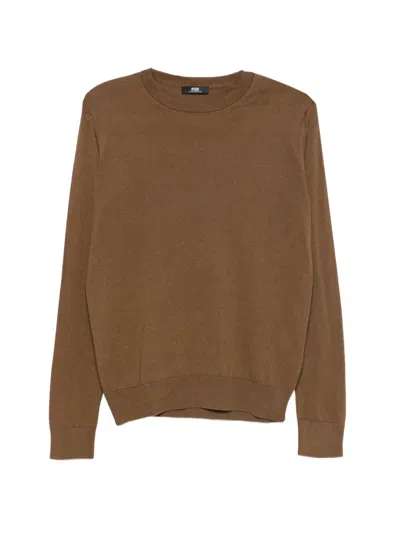 Alpha Studio Crew-neck Long-sleeve Sweater In Brown