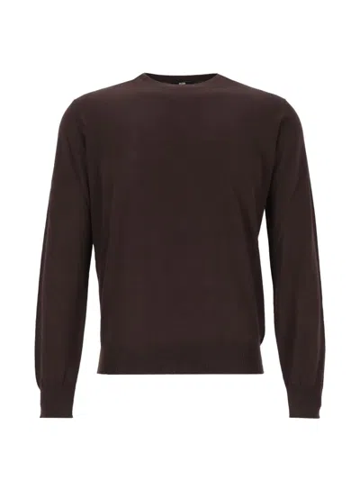Alpha Studio Crew-neck Long-sleeve Sweater In Brown