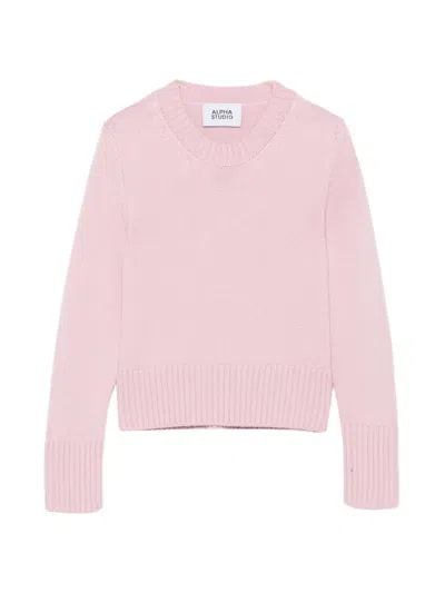 Alpha Studio Crew-neck Ribbed-trim Sweater In Black