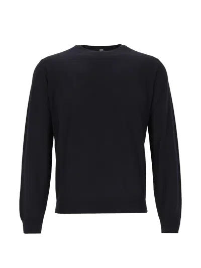 Alpha Studio Crew-neck Ribbed-trim Sweater In Blue