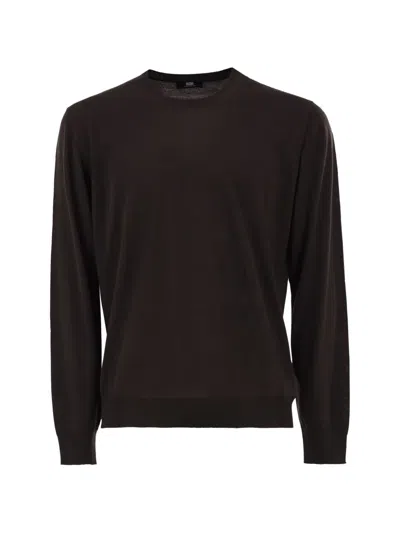 Alpha Studio Crew-neck Wool Sweater In Brown