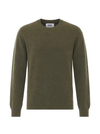 Alpha Studio Crew-neck Wool Sweater In Green
