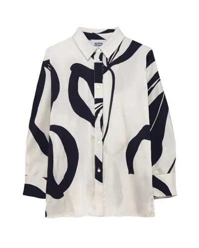 Alpha Studio Crickle Flower Kimono Shirt In White