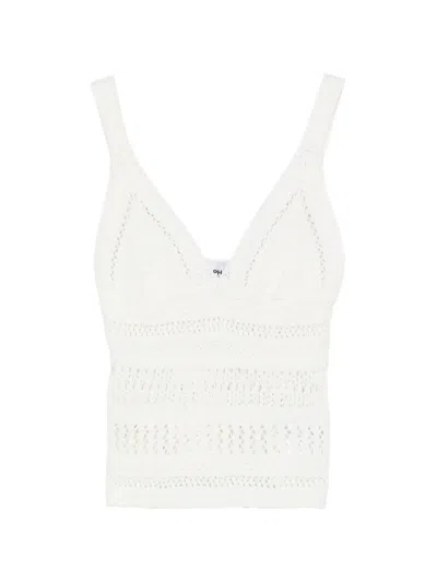 Alpha Studio Crochet V-neck Top In White