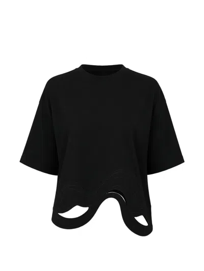 Alpha Studio Cut-out Wavy-hem T-shirt In Black