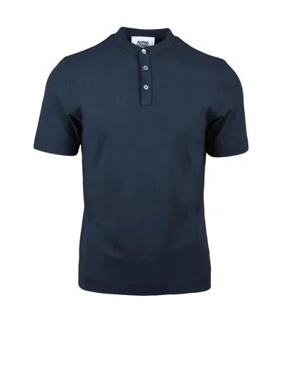 Alpha Studio Dark Blue Cotton Elastane Serafino T-shirt In Black