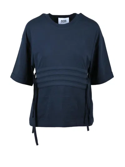 Alpha Studio Dark Blue Cotton Elastane T-shirt In Black