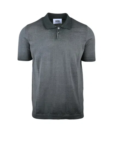 Alpha Studio Dark Grey Cotton Knit Polo In Black