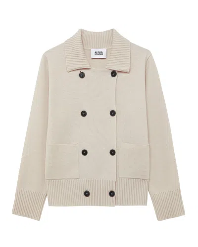 Alpha Studio Double-breasted Knit Jacket With Patch Pockets In Ghiacco