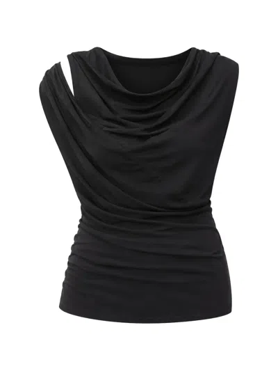 Alpha Studio Draped Cut-out Top In Black