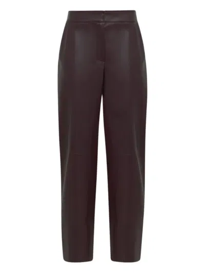 Alpha Studio Elasticated-waist Faux-leather Pants In Brown