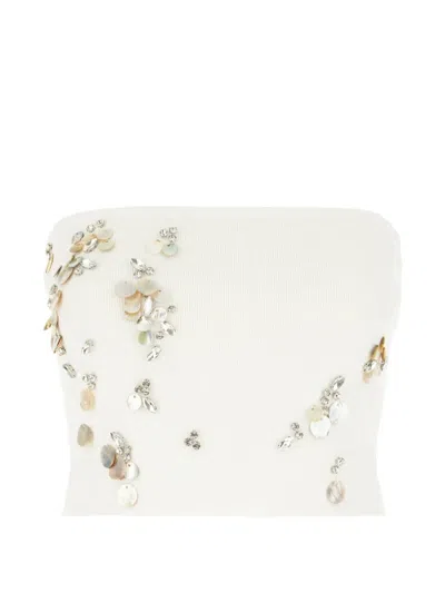 Alpha Studio Embellished Strapless Crop Top In White