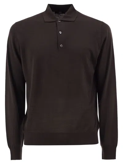 Alpha Studio Extrafine Merino Wool Knitted Polo Shirt In Brown
