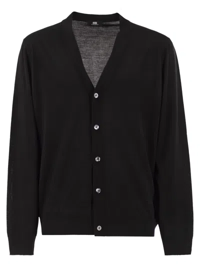 Alpha Studio Extrafine Merino Wool V-neck Cardigan In Black