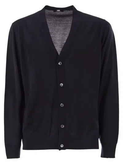 Alpha Studio Extrafine Merino Wool V-neck Cardigan In Blue