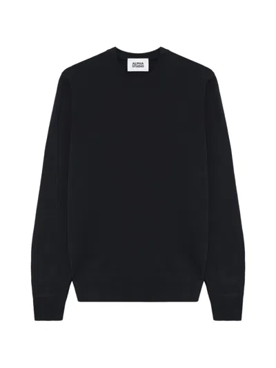 Alpha Studio Fine-knit Crew-neck Sweater In Black