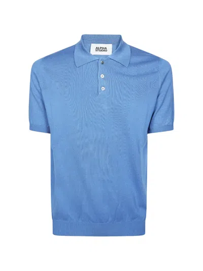 Alpha Studio Fine-knit Polo Shirt In Blue