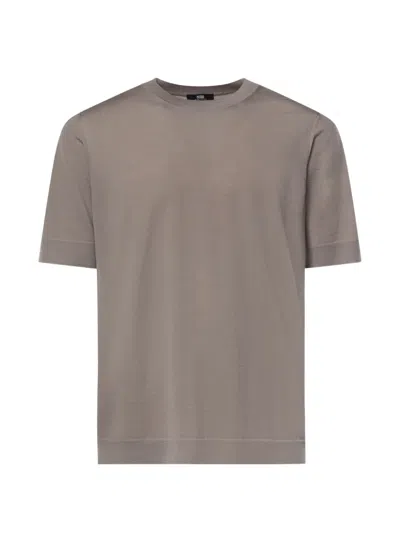 Alpha Studio Fine-knit Short-sleeve T-shirt In Grey