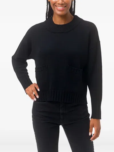 Alpha Studio Rundhals-pullover Mit Vordertasche In Black