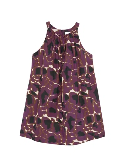Alpha Studio Gathered Printed Dress In Purple