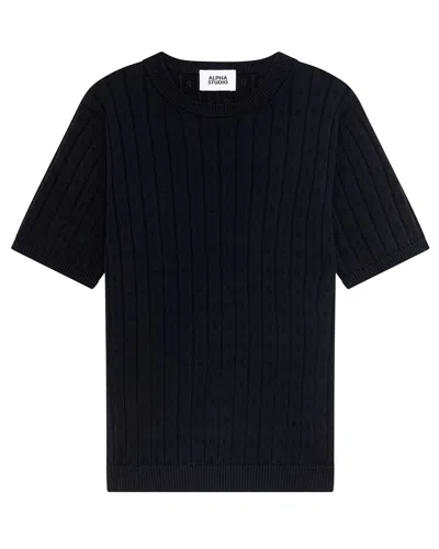 Alpha Studio Girocollo Fantasy Cotton Blu Notte In Black