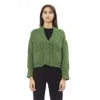 Alpha Studio Green Merino Wool Cardigan In Green