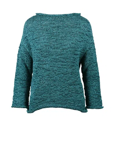 Alpha Studio Green Polyester Polyamide Braided Ribbon Boat Sweater In Blue