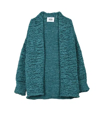 Alpha Studio Green Polyester Polyamide Braided Ribbon Cardigan In Blue