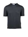 Alpha Studio Grey Linen Elastane T-shirt In Blue
