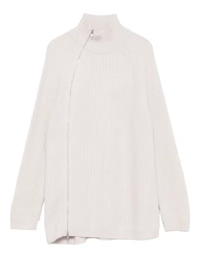 ALPHA STUDIO HIGH NECK ASYMMETRICAL ZIP SWEATER