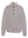 Alpha Studio High-neck Button Sweater In Gray