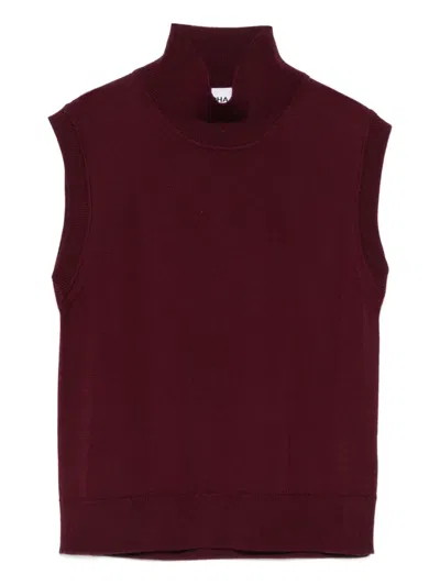 Alpha Studio High-neck Sleeveless Top In Burgundy