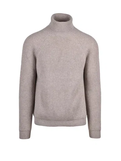Alpha Studio High Neck Sweater In Fine Wool And Cashmere Blend In Gray