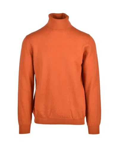 Alpha Studio High-neck Brown Cashmere Turtleneck Sweater In Orange