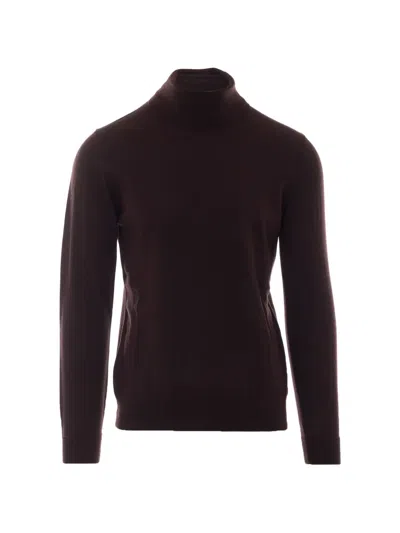 Alpha Studio High-neck Fine-knit Sweater In Brown